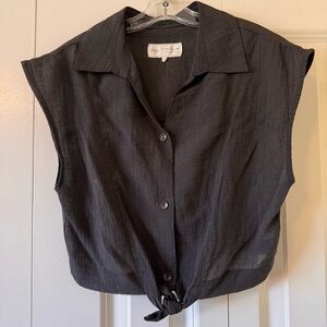 Zara Charcoal Button-Down Sleeveless Top